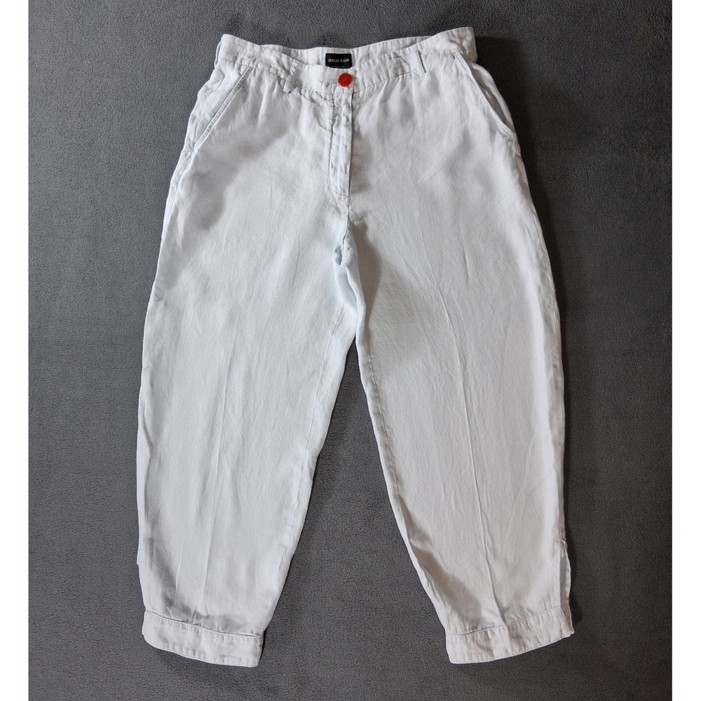 Vintage 90s Giorgio Armani Womens Linen Pants White Cuffed XL 16 W34 L26 Italy
